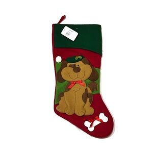 Charming Red and Green Dog Christmas Stocking